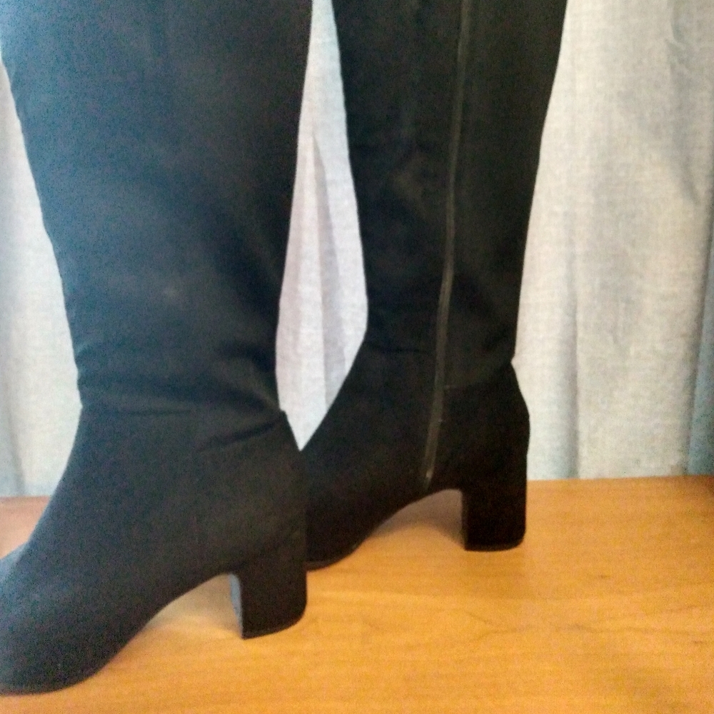 Knee high faux suede heel boots